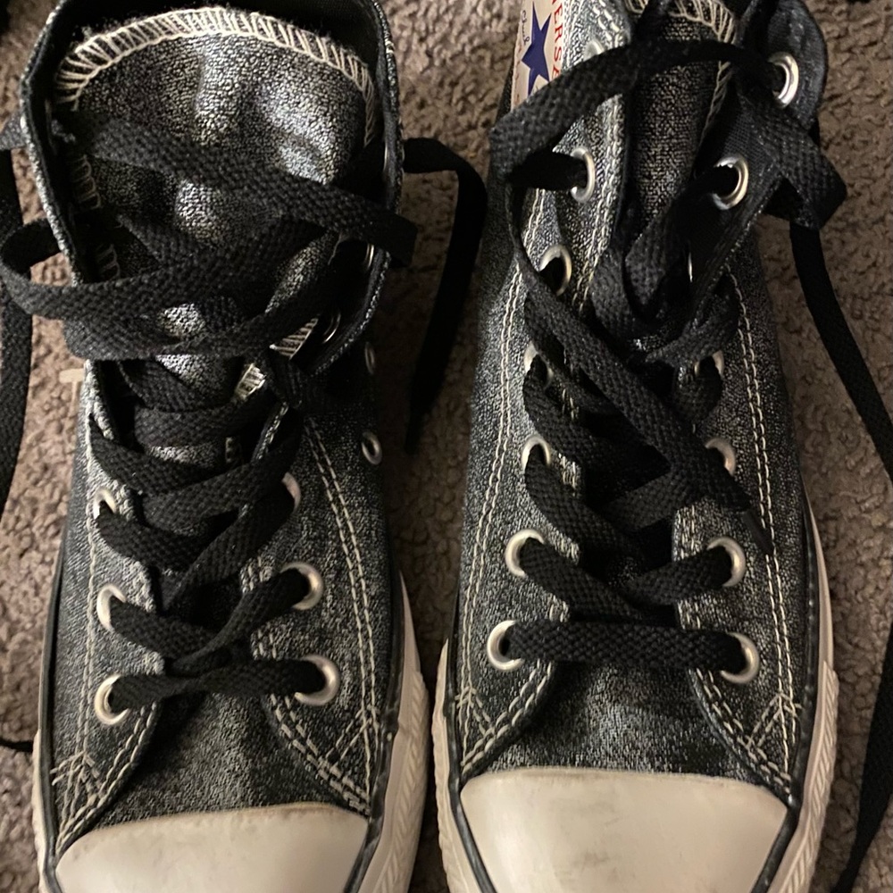 Converse Metallic Black and White High-Top Sneakers size US 7, UK 5